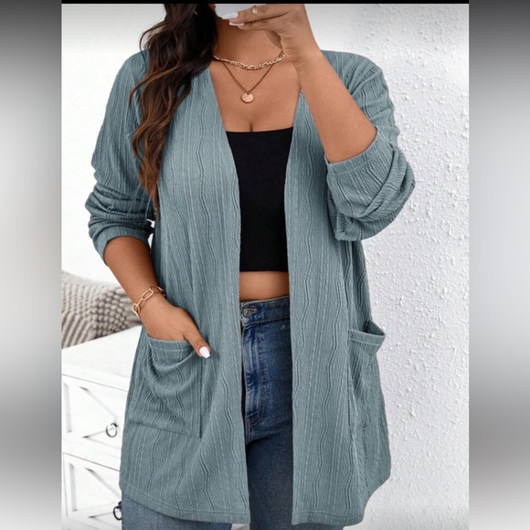 Women's Blue Open-Front Sweater Plus Sz 16 nwt - Picture 3 of 5